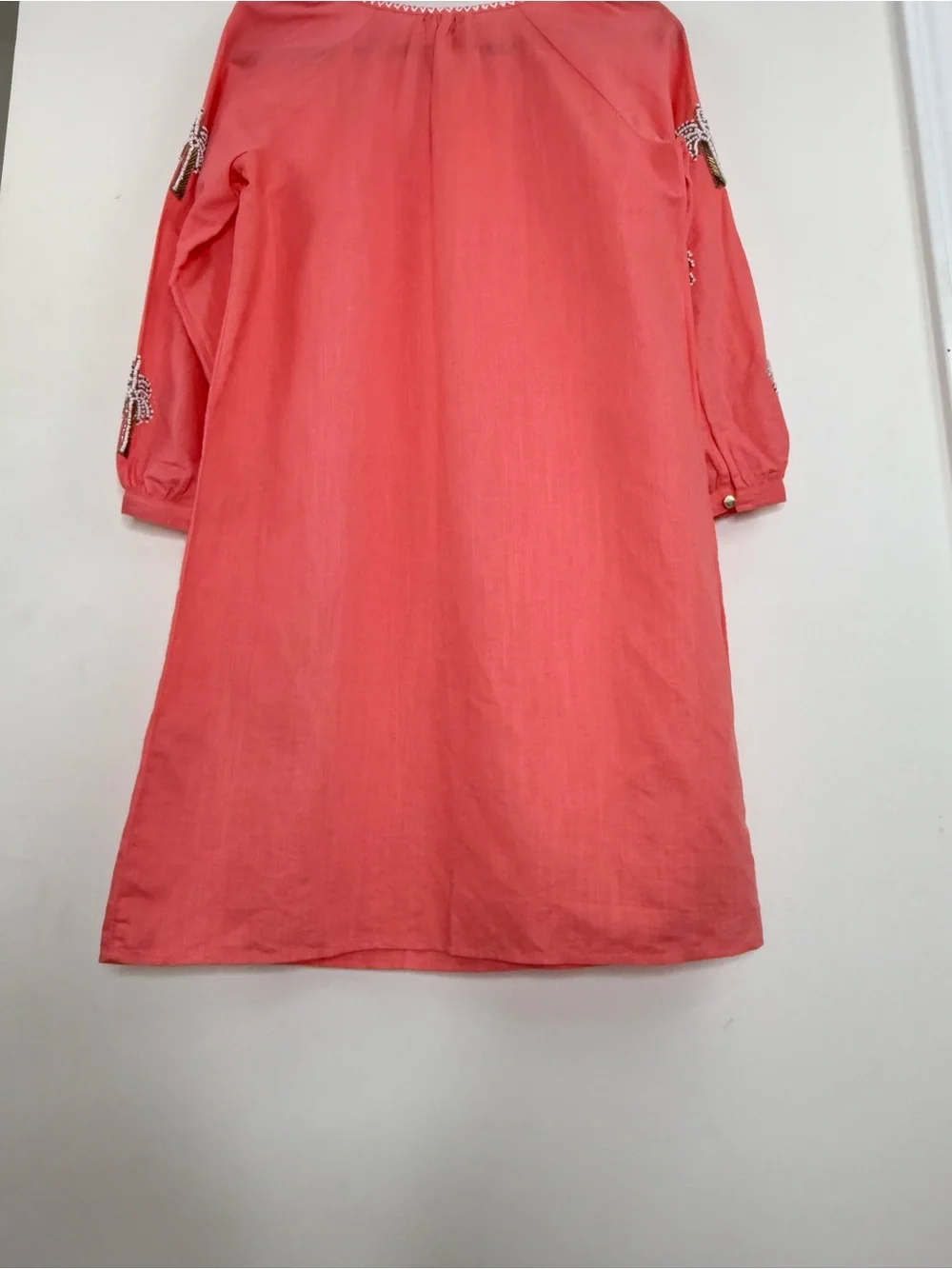 Talbots Linen Blend Shift Dress Size S Petite Palm Tree Embellished Coral NWT - Picture 11 of 14